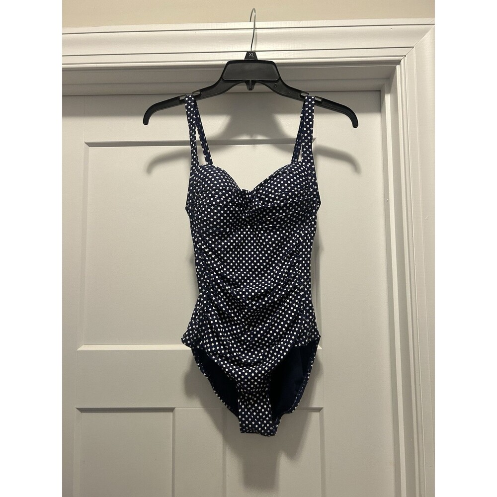 NipTuck Navy Blue And White Polka Dot Size 4 Bathing Suit Cruise Beach Retro